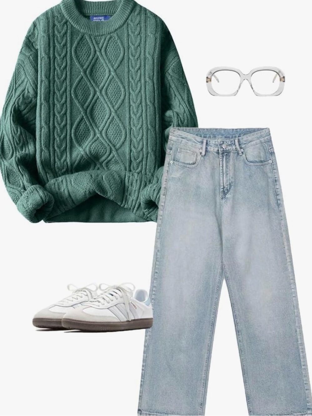 Aelfric Eden Super Soft Cable Knit Criss-Cross Sage Green Crewneck Sweater Sz L